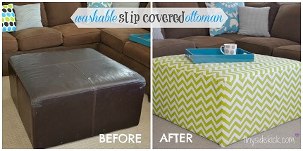 DIY slip covered ottoman