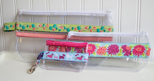 Tutorial: Ribbon and clear vinyl zippered pouch in 3 sizes