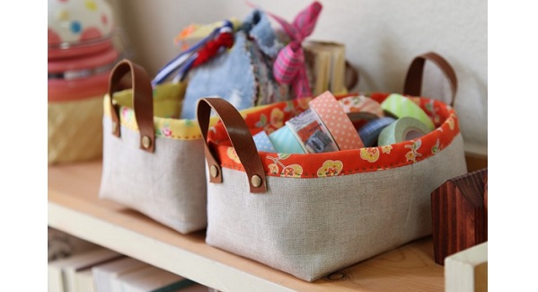 Tutorial: Leather handle fabric storage baskets