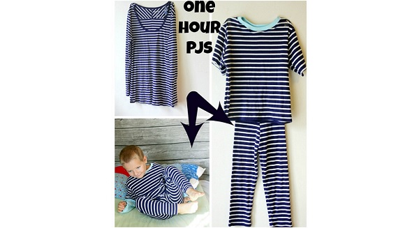 Free pattern: 1 hour kids PJs from an adult t-shirt 