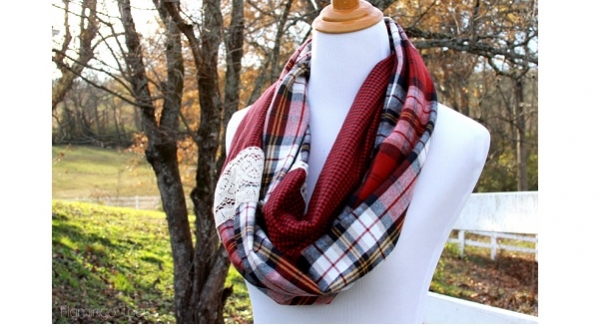 Tutorial: Plaid and lace infinity scarf