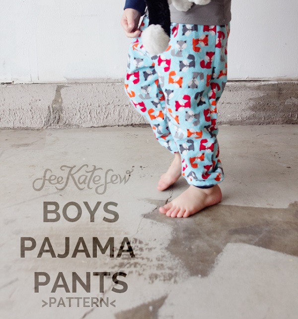 Free pattern: Boys pajama pants with ankle cuffs, plus a fox applique