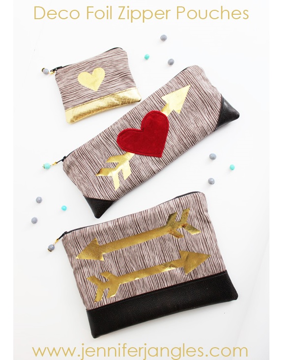 Tutorial: Deco Foil heart and arrow zipper pouches