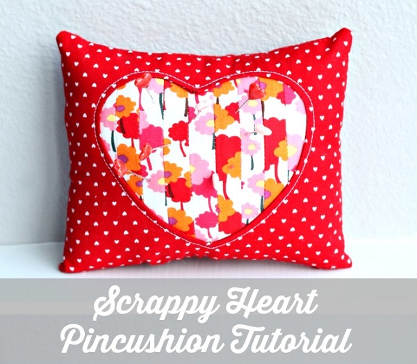 Tutorial: Scrappy heart reverse applique pincushion