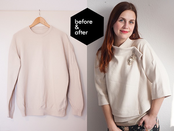 Tutorial: Boxy cardigan refashioned from a pullover sweater