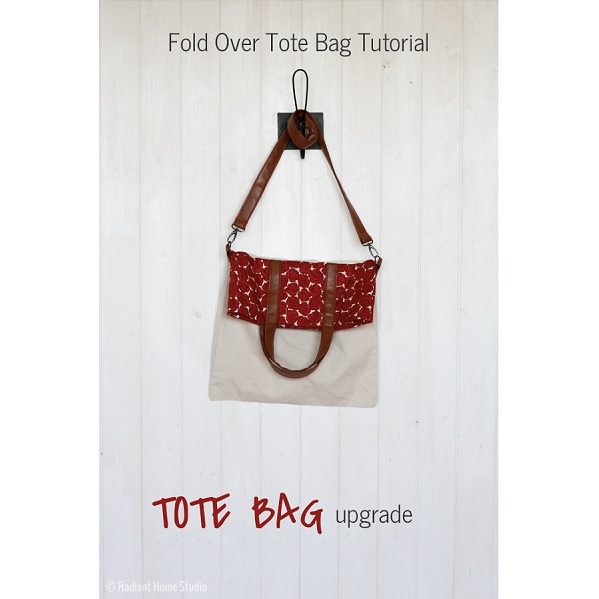 Tutorial: Foldover tote with faux leather handles from a plain canvas tote