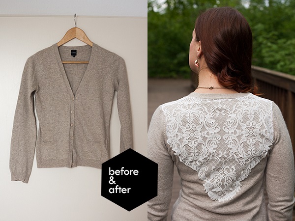 Tutorial: Add a lace overlay to a plain cardigan