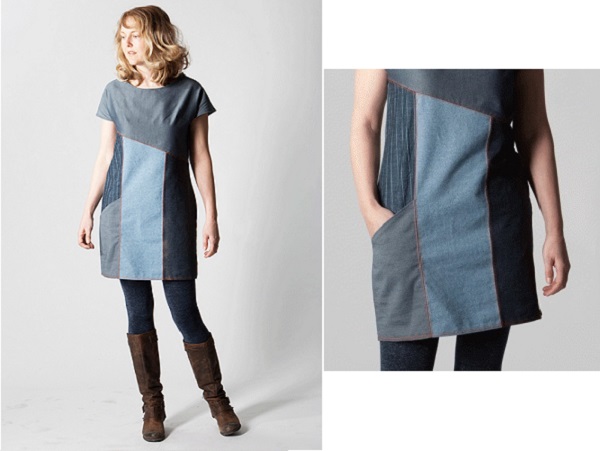 Free pattern: Color blocked denim shift dress