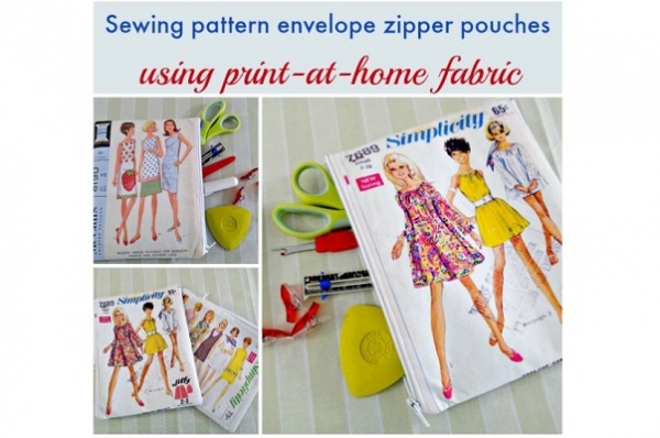 Tutorial: Vintage sewing pattern envelope zippered pouch, plus a free printable