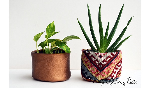 Tutorial: Fabric and faux leather plant pots