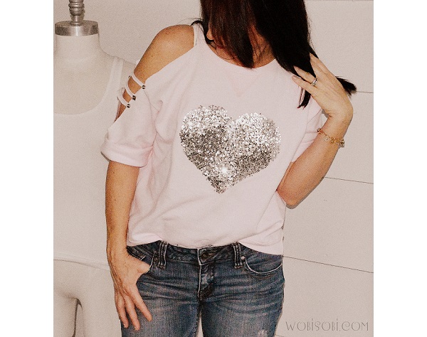 Tutorial: No-sew sequin heart sweatshirt with cut out sleeves