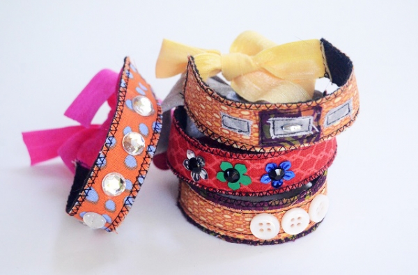 Tutorial: Quick and easy embellished scrap fabric bracelets