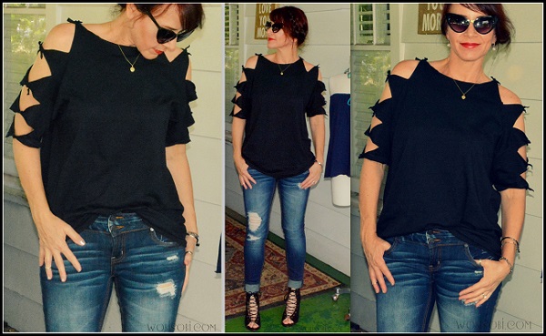 Tutorial: No-sew shoulder tied t-shirt