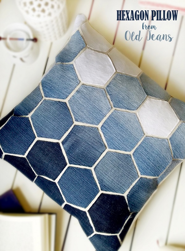 Tutorial: Recycled denim hexagon pillow