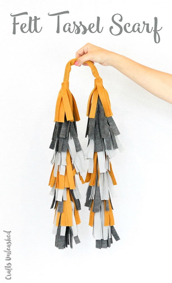 Tutorial: No-sew tiered felt tassel scarf