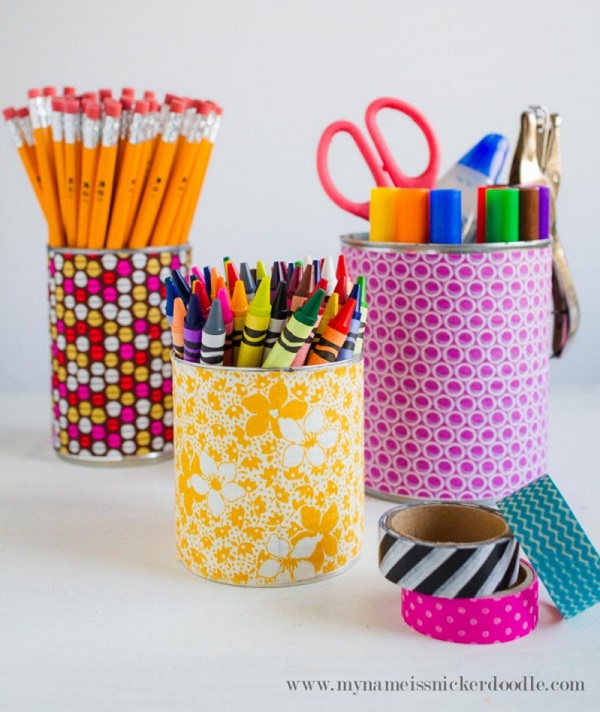 Tutorial: Fabric covered can desk organizers