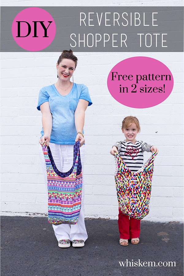 Free pattern: Reversible shopper tote in adult and kid sizes