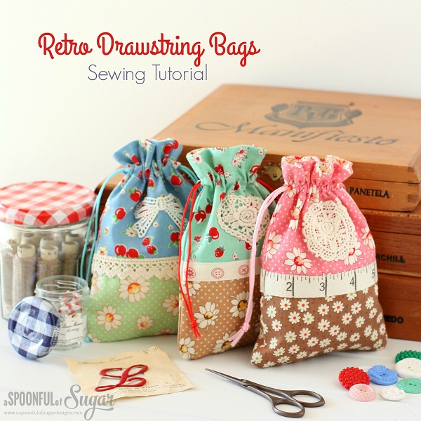 Tutorial: Sweet retro drawstring bags