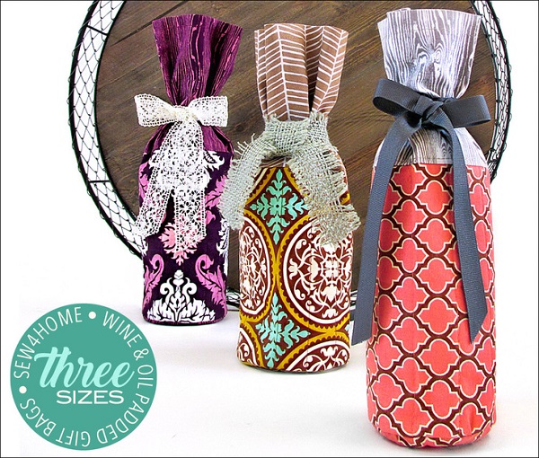 Tutorial: Wine or oil bottle gift bags in three sizes