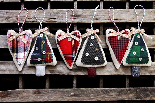 Tutorial: Linen and plaid flannel Christmas ornaments