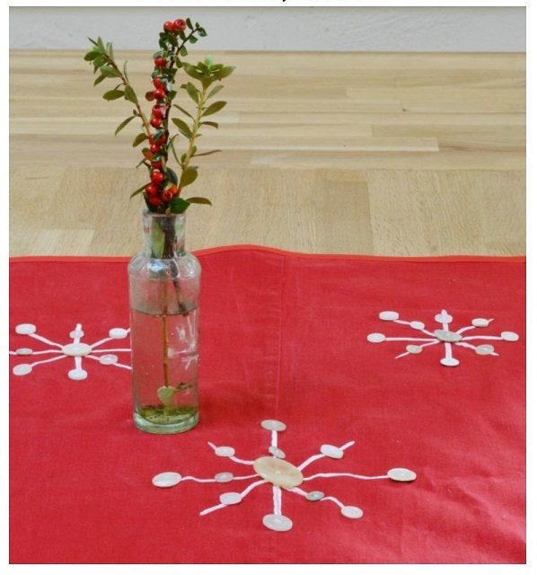 Tutorial: Button snowflake table runner from old pants