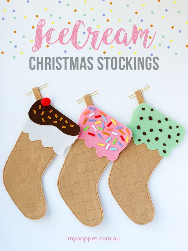 Free pattern: Ice cream cone Christmas stocking