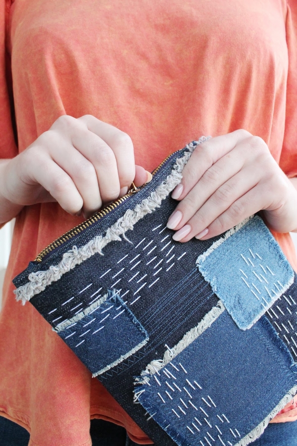 Tutorial: Sashiko denim patchwork clutch