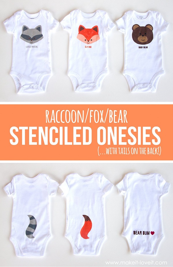 Tutorial and template: Woodland stenciled onesies