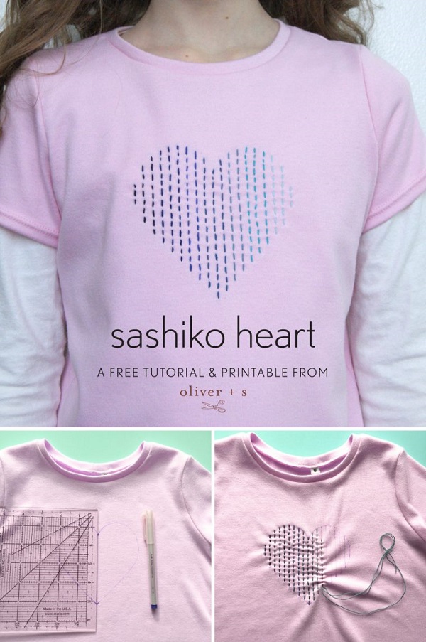 Tutorial: Ombre sashiko stitch heart t-shirt