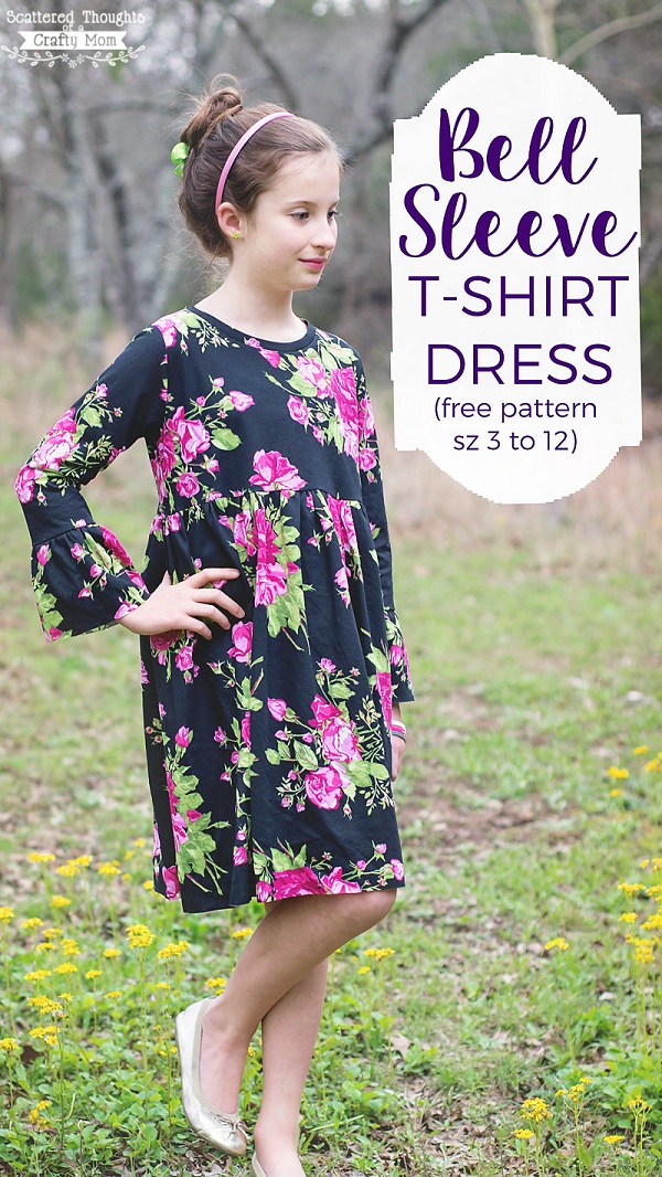 Tutorial and pattern: Girls' bell sleeve t-shirt dress