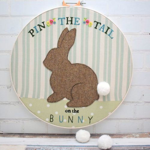 Tutorial and pattern: Pin the Tail on the Bunny embroidery hoop art