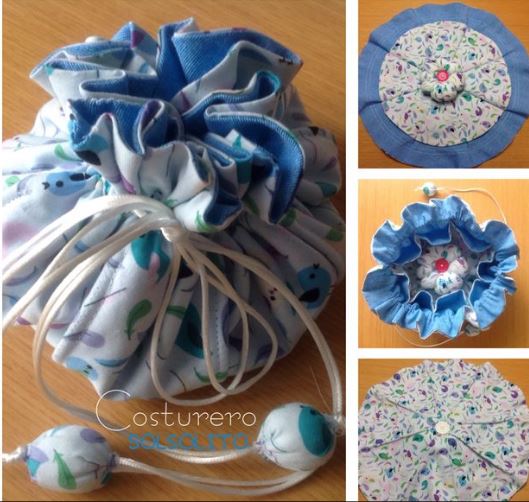 Tutorial and pattern: Drawstring sewing bag with lots of pockets