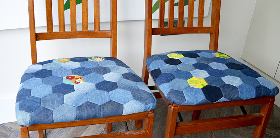 Tutorial: Upcycled denim patchwork chair cushions