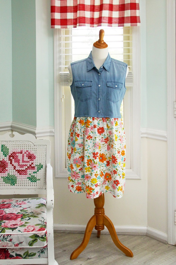 Tutorial: Denim top and vintage sheet dress