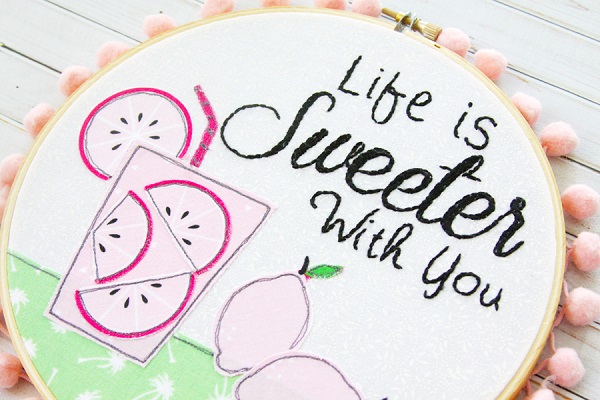 Tutorial: Pink lemonade summer embroidery hoop art