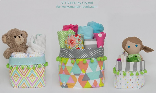 Tutorial: Pom Pom fabric bins in three sizes