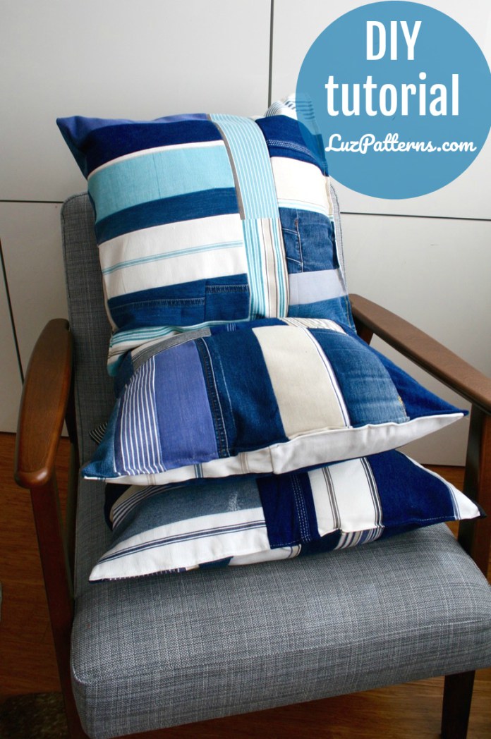 Tutorial: Patchwork cushion cover from upcycled denim and fabric samples