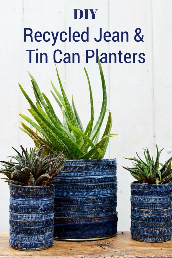 Tutorial: Recycled jeans tin can planters