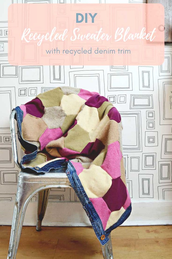 Tutorial: Recycled sweater blanket with jeans binding