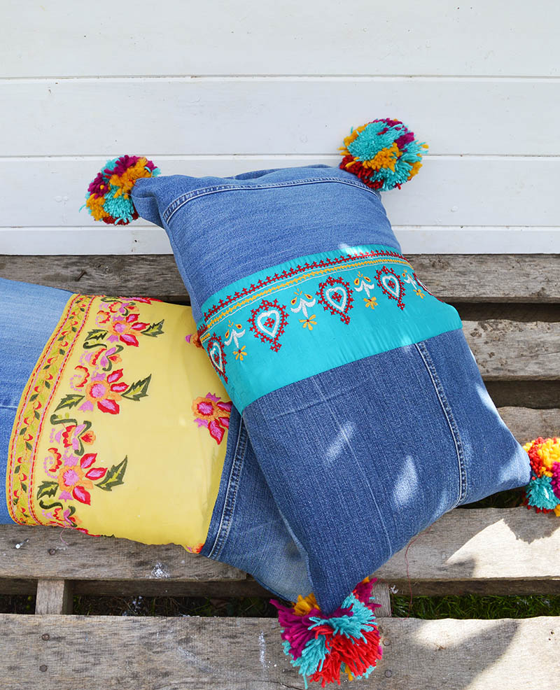 Tutorial: Boho jeans and sari pillows