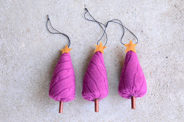 Tutorial and pattern: Upcycle an old sweater into cute Christmas tree ornaments