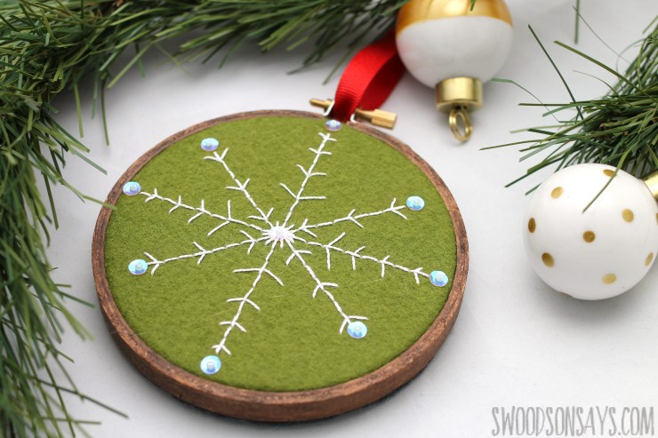 Tutorial and pattern: Stitched snowflake embroidery hoop ornament