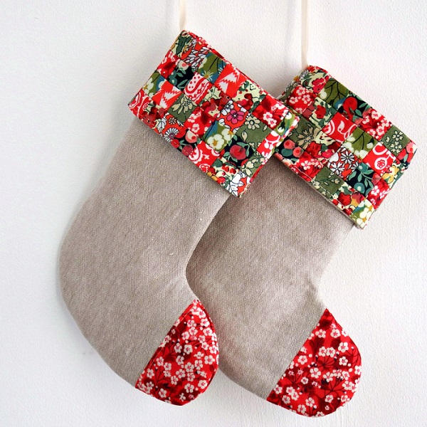 Tutorial: Patchwork cuff mini Christmas stocking