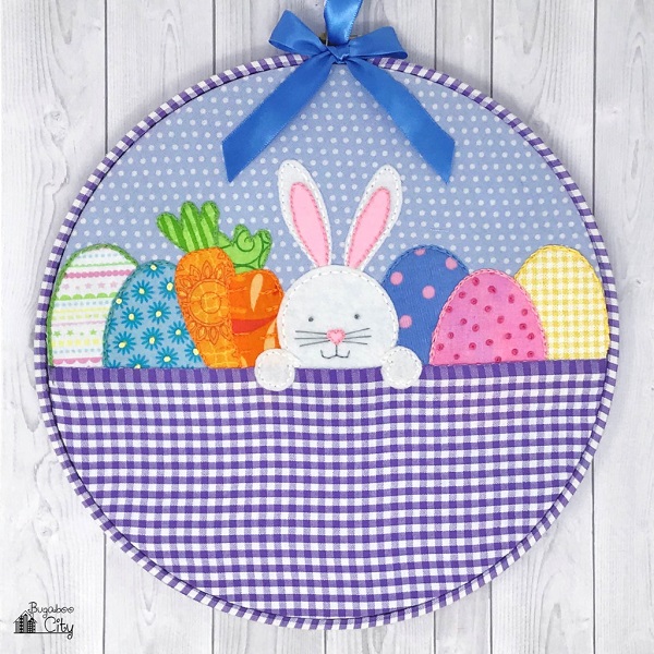 Tutorial and pattern: Easter bunny in a basket embroidery hoop art