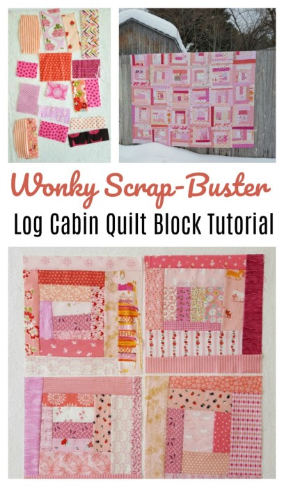 Tutorial: Scrapbusting wonky log cabin quilt block