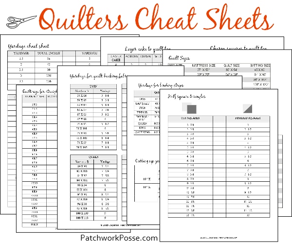 Quilters' cheat sheet free printable