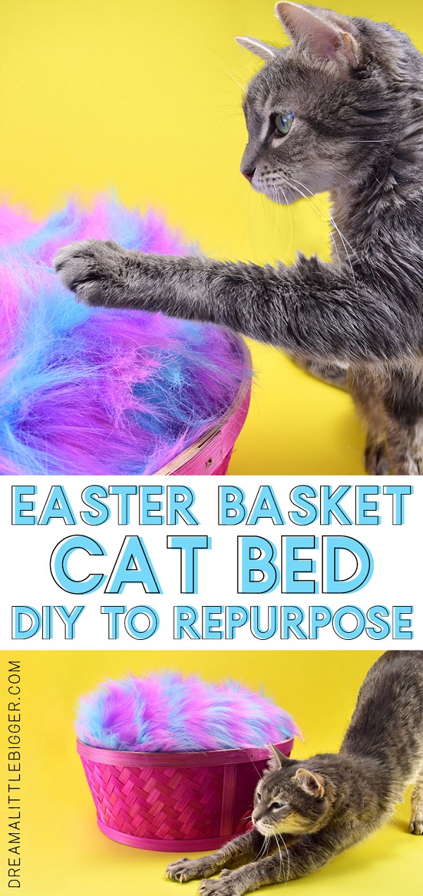 Tutorial: Faux fur cat bed in a repurposed Easter basket