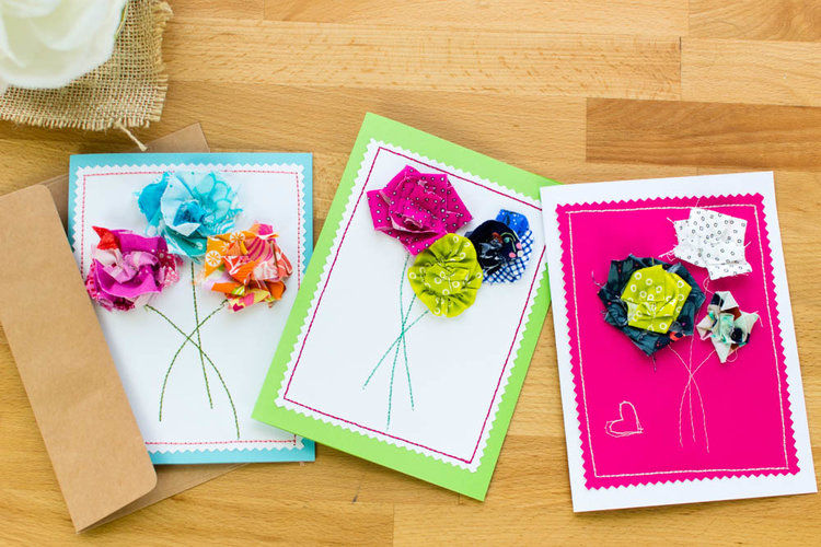 Tutorial: Scrap fabric flower Mother's Day cards