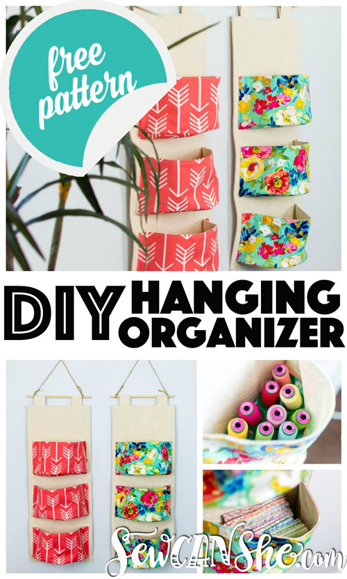 Sewing tutorial: Hanging pocket organizer, with free pattern