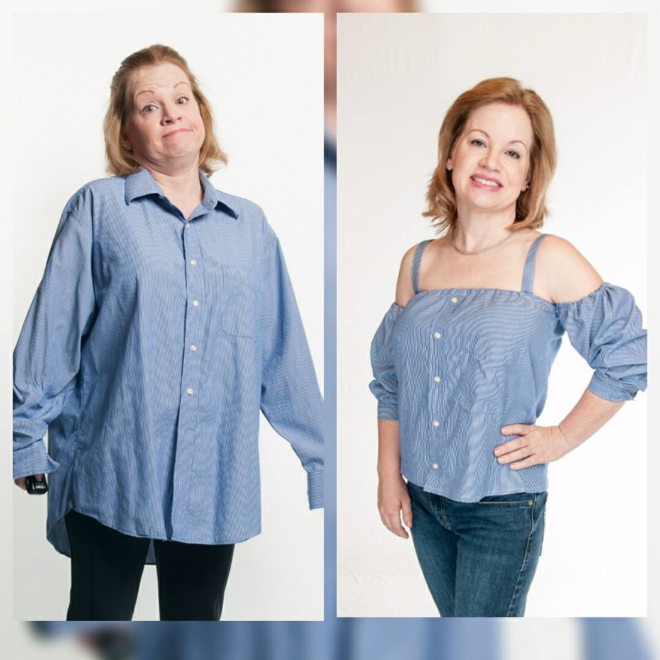 Sewing tutorial: Off-the-shoulder top from a man's button up shirt